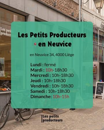 ⚠️ Changement d'horaire @enneuvice!

Nous adaptons légèrement nos horaires pour correspondre davantage à vos habitudes ! 🤗

Nous ouvrirons donc désormais deux heures de plus les mardis (10h-18h30), et nous décalons d'une heure les horaires du dimanche (10h-15h).

Pas de changement dans nos magasins de Sainte-Walburge et des Vennes (voir les visuels).

❗ Et pour rappel, c'est férié ce samedi 1ᵉʳ novembre, nos magasins seront fermés ! Pensez à venir nous voir demain ou dimanche en Neuvice (dès 10h 😉)

#magasinbio #liege #alimentationsaine #mangerlocal #bio
