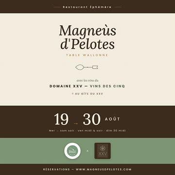🔥🔥resto éphémère aux vins des 5 🔥🔥

On vous reçoit pour une période unique au  Domaine Vins des Cinq à Couthuin. L'occasion de découvrir Magneus d'Pèlotes dans un endroit magique, au milieu des vignes!

Le concept ? On reste sur l'ADN Magneus, mais encore plus libre pour l'occasion 🤩. 

On présentera aussi des vins du domaine en association, mais pas uniquement. La pureté des vins sera distillée autour des plats .

Infos :
Ouvert le soir du mercredi au samedi, midi le dimanche 30.
Ouvert pour le lunch les 21 et 28 août (ouverture possible les autres jours pour votre lunch pro :) )
Prix all in le soir et dimanche midi : 120€
Prix du lunch (hors vin) : 39€

Réservation via www.magneusdpelotes.com

#huy #restaurant @jecuisinelocal.be @domainevinsdescinq @cathsaveurs #gastronomie #vins
