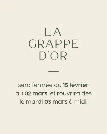 Dimanche, la Grappe d’Or fermera ses portes pour mieux vous retrouver dès le mardi 03 mars.
À très vite !

#arlon #restaurant #gastronomie #luxembourg #lagrappedor
