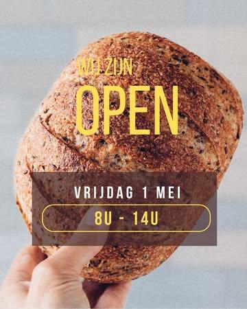 De hele week open. 

💛dinsdag - donderdag: 8u- 18u 
💛vrijdag 1 mei: 8u- 14u (geen pizza)
💛zaterdag: 7u30-14u
💛zondag: 7u30-12u 

Tot in de winkel hé (of een van onze afhaalpunten 😄)