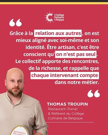 🇧🇪 Et si votre plus grand atout en cuisine, c’était les autres ?

Certains mots résonnent plus que d’autres.
Ceux de @thomas.troupin en font partie.

Au Collège Culinaire de Belgique, nous en sommes convaincus :
l’artisanat culinaire se construit dans la relation.
Avec les producteurs, les équipes, les clients.
Avec toutes celles et ceux qui donnent du sens à ce qui se passe en cuisine.

Quand on réalise qu’on n’est pas seul, tout change.
Sa manière de cuisiner. De transmettre. De grandir.

Merci à notre référent Thomas Troupin du @toma_liege pour ces mots qui incarnent pleinement l’esprit du Collège.

Vous partagez cette vision de votre métier ?
Rejoignez-nous pour construire, ensemble, une restauration plus artisanale, plus consciente et profondément humaine.

📩 Écrivez-nous en message privé ou via le lien en bio.

⸻

🇧🇪 Wat als je grootste troef in de keuken de anderen zijn?

Sommige woorden blijven hangen.
Die van @thomas.troupin horen daarbij.

Bij het Collège Culinaire de Belgique zijn we ervan overtuigd:
culinair vakmanschap groeit in relatie.
Met producenten, teams en gasten.
Met iedereen die betekenis geeft aan wat er in de keuken gebeurt.

Wanneer je beseft dat je er niet alleen voor staat, verandert alles.
De manier waarop je kookt. Doorgeeft. Groeit.

Dank aan onze referent Thomas Troupin van @toma_liege voor woorden die de geest van het Collège perfect weerspiegelen.

Herken jij jezelf in deze visie op je vak?
Sluit je aan en bouw samen met ons aan een meer ambachtelijke, bewuste en menselijke horeca.
📩 Stuur ons een privébericht of ga naar de link in bio.