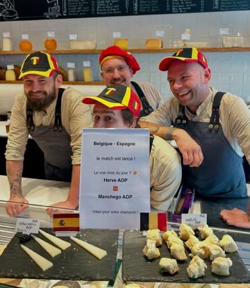 Soirée Belgique - Espagne en vue !
Notre fromagerie est encore ouverte jusqu’à 17h30 pour préparer votre apéro entre amis.
Nous avons déjà commencé la compétition… 
Alors, lequel sera le grand gagnant ? 🧀✨