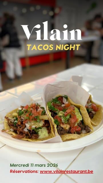 Plus que 3 grandes tables de dispo pour notre tacos night du 11 mars prochain ! Au programme : nachos, quesadillas, guacamole, beaucoup d’amor, de tacos 🌮 et de margarita 💃🍸 N’hésitez pas à utiliser la liste d’attente pour bénéficier d’éventuelles annulations !

Menu à 45€ pp hors boissons, dessert inclus. 
Réservations sur www.vilainrestaurant.be
