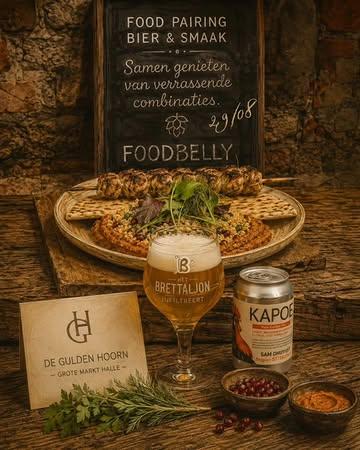 🍺 BIER & FOODBELLY — een match om naar uit te kijken.

Op zaterdag 29 augustus strijkt Het Brettaljon neer in De Gulden Hoorn in Halle. En bij één bier gaan we graag nét dat stapje verder… 👀

Voor Kapoen van Brouwerij Stroom maakt Foodbelly een foodpairing waarin kruidigheid, frisse citrus en geroosterde smaken elkaar vinden:

🔥 gebrande kip
🫓 flatbread
🌶️ rokerige muhammara hummus
🌿 couscous met citrus & frisse kruiden

Een bord vol smaak, een goed glas erbij en vooral: samen genieten.

🍺 Kapoen × 🍽️ Foodbelly
📍 De Gulden Hoorn — Grote Markt, Halle
📅 Zaterdag 29 augustus
⏰ Vanaf 17u
💶 €13 per portie

Zeker zijn van een portie? Reserveer dan vooraf jouw portie.

🙏We maken alles vers en speciaal voor dit event. Met je reservatie weten we beter hoeveel we moeten voorzien én ben jij zeker dat er een portie voor jou klaarstaat. Zo voorkomen we samen dat je met een lege maag (of althans één met enkel glazen boterhammen) naar huis gaat want OP = OP.

👉 Reserveren kan hier:
https://forms.gle/wJxE4PT78T3DcPgYA

Tot dan! 👋

#Foodie #Foodpairing #Halle #BelgianBeer #Foodislife