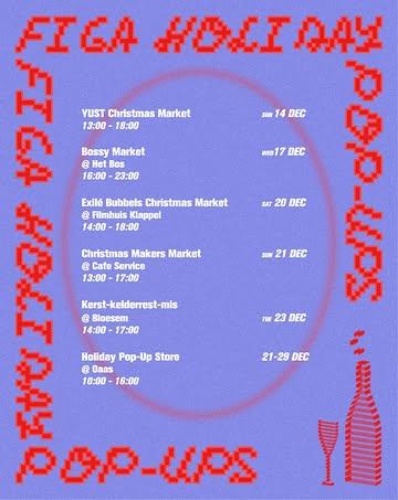 FIGA’s Holiday Calendar 🌲📅

Also this year you can find us on several xmas markets! Besides our regular flavors we will also bring two new limited holiday flavors with us. These will only be available at the markets. 

Aaaand we worked on some new gift packaging! Come find us in the coming weeks and come get the perfect gift for your drunken uncle! 

Our webshop stays open for orders but will be a bit low in stock as we keep most bottles aside for the restaurants and the events. We added two extra tuesday delivery days to make sure you get your FIGA on time. 🚲

DELIVERY SCHEDULE
FRIDAY 19TH
TUESDAY 23TH
FRIDAY 26TH

You can also still get your FIGA at:
@nieuwevaart 
@tangerinesunshine 
@tamtamzuid 
@domestic_antwerp Markgravelei
@_plantbeest_ 
@baroloco_di_pepe 
@objectsandsounds (GHENT)
@thecookstays (HOVE)
@yves_wine_gallery (BXL)

Happy holiday shopping! 🎁

#getbubbly #stayfermented