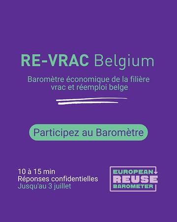 Cette année, ConsomAction est partenaire national du European Reuse Barometer 2026 en Belgique.

Cette enquête vise à collecter des données fiables sur le réemploi, la réutilisation des emballages et les modèles de vente en vrac afin de mieux représenter le secteur auprès des décideurs européens.

🇧🇪 En participant, vous contribuez non seulement à rendre visible la réalité du terrain belge dans les analyses européennes, mais aussi à alimenter REVRAC Belgium 2.0, qui permettra de mieux documenter, valoriser et défendre la filière belge du vrac et du réemploi.

Plus les acteurs belges participent, plus les données seront représentatives et plus nous pourrons porter efficacement la voix du secteur en Belgique et en Europe.

L'enquête ne prend que quelques minutes et toutes les réponses sont traitées de manière strictement confidentielle, anonymisées et agrégées.

📝 Complétez l'enquête avant le 3 juillet : https://form.fillout.com/t/m5JbZMhaTuus?lang=fr
👀 Lire l’article pour en savoir plus : https://consomaction.odoo.com/blog/etudes-8/le-futur-du-reemploi-se-decide-aussi-avec-vos-donnees-169

#EuropeanReuseBarometer #ReuseBarometer #REVRACBelgium #Réemploi #Vrac #CircularEconomy #Reuse #ZeroWaste #PPWR

@zero_waste_europe - New ERA- New European Reuse Alliance - Planet Reuse - Platform & Network for Reusable Packaging - InOff Plastic