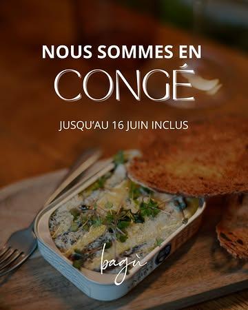 𝑩𝒂𝒈𝒖̀ prend quelques jours de 𝗰𝗼𝗻𝗴𝗲́𝘀 ! 

On met les fourneaux sur pause jusqu’au 16 juin inclus pour recharger les batteries. 🔋  Nous reviendrons avec un nouveau menu ultra gourmand dès le mercredi 17 juin. 

Vous pouvez déjà 𝗿𝗲́𝘀𝗲𝗿𝘃𝗲𝗿 𝘃𝗼𝘁𝗿𝗲 𝘁𝗮𝗯𝗹𝗲 au +32 498 48 68 07. 🫶🏻