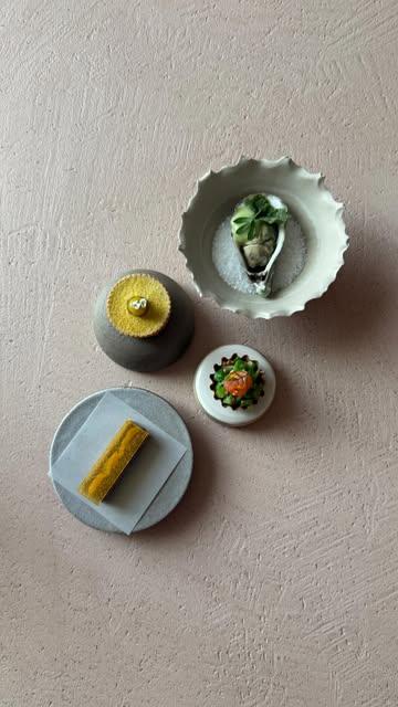 We always start with some small snacks to set the tone right

• ndongo peper sablé, whipped pigeon parfait, iyokan & pumpkin 
• buckwheat tartelette, ricotta, green asparagus, pecorino & citrus 
• flandrien grand cru millefeuille 
• oyster with cucumber, fingerlime & codium

#thisisrebelle