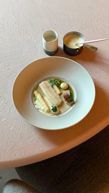 From our previous menu, 
Poached dover sole with smoked eel, paired with asparagus & peas. Fermented asparagus sauce &
A mousseline of the smoked eel. 

#thisisrebelle