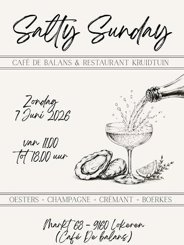 Zeg eens eerlijk… eentje was duidelijk niet genoeg. 🥂🦪

Salty Sunday returns — en deze keer doen we het gewoon opnieuw, nóg gezelliger, nóg smaakvoller en met dezelfde Sunday energy ✨

Samen met Restaurant Kruidtuin zorgen we opnieuw voor:
🦪 Oesters
🥂 Champagne & crémant
🎶 Groovy vibes
🍺 Gouden boerkes

Save the date — zondag 7 juni — Sunday never felt this good. 🪩
