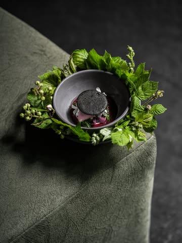 Our summer dessert, from scratch.⁠
⁠
1. Sweet woodruff espuma⁠
2. A cookie of poppy seed miso⁠
3. Fresh herbs: sweet cicely & wood sorrel⁠
4. Fermented blackberry ice cream ⁠
5. Vinaigrette of blackberry, cherry blossom & cassis wood oil⁠
⁠
Bon'ap 🍦⁠