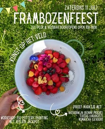 Frambozenfeest! Het is weer zo ver! 
Fruitiger wordt het niet. Zaterdag 11 juli.
🌿 Zelfpluk frambozen @dedaalkouter (fietsbaar vanaf Gent)
🍷Luier tussen het fruit op het terras.
En proef pure producten: 

🍎 cider van @anargist_wildcider 
🍇 wijn van @bonnepioche_2024 
🌿kombucha van @levuur_kombucha 
🍓ijsjes van @dedaalkouter 

Wil je ciders voor de zomer inslaan? We doen een speciale actie: 5 flessen + 1 gratis. 
🌿🌿🌿
#korteketen 
#vlaamseardennen 
#lokaalfruit 
#belgischecider
#foodpairing