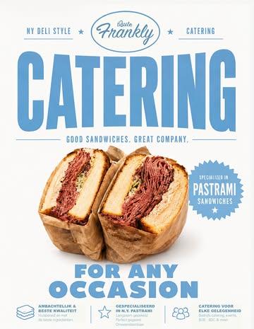Let us bring the deli to you!

B2B - B2C

Hosting a party, business meeting, office lunch, or special event? Our deli shop offers fresh, delicious catering with made-to-order sandwiches and more—prepared with quality ingredients and ready to impress your guests.

From small gatherings to large events, we’ve got your catering covered.

Contact us today to place your order and let us take care of the food! Info@quitefrankly.be