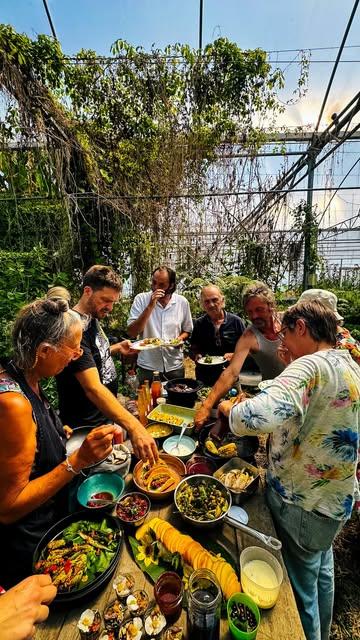 ‘t was terug zalig in de jungle. Vol verwondering genoten van de rondleiding @mondedesmillecouleurs . Prachtige plek met prachtige mensen. 🥰

Samen kookten we rond het thema tropical. Er vormde zich een tafel vol kleurrijke smaakbommetjes: mole, ceviche, taco’s, groentjes gegaard in de composthoop en nog zoveel meer. 

We sloten af met sticky rice met nectarine en chocomousse van de onrijpe zaadjes van linde. 

Buikje en kopke gevuld. Hier ga ik nog even van nagenieten. 🥰

#junglekoken #voedselbos #moestuin