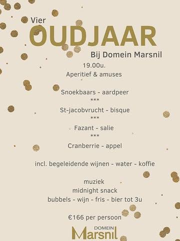 We gaan er traditiegetrouw weer een stevige lap op geven samen met jullie! 🎉 

Reserveer de laatste tafeltjes en een plek op onze dansvloer via info@domeinmarsnil.be