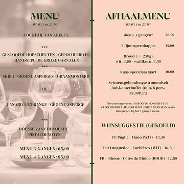 Thuiskomen in elke smaak.
Ontdek ons nieuw wisselend 3- of 4-gangen seizoensgebonden menu dat we elke twee weken wijzigen. 
Tweewekelijks anders, altijd met liefde bereid.
Ons 3-gangenmenu is ook elke service verkrijgbaar, inclusief op zondag.
Ons menu kan indien gewenst nog uitgebreid worden met ons signatuurgerecht: Gebakken kreeftenstaart - bieslook - pastis: 28,00.
Liever thuis genieten? Ons afhaalmenu bestaat uit 3 gangen, met optionele extra’s en bijpassende wijnen.
🥂 En psst... naar aanleiding van ons 25-jarig jubileum is er ook een exclusief All-in Menu, ons People’s Choice-menu.
Een menu dat niet ontstond in de keuken, maar aan tafel. Ook verkrijgbaar t/m 23 maart.
Kinderen, vegetariërs en gasten met allergieën voelen zich bij ons net zo welkom, wij passen ons graag aan. Laat het ons vooraf weten, zodat wij de nodige aanpassingen voor u kunnen doen.
Voor groepen van 8 tot 15 personen hebben we onze gezellige lounge, waar u samen in alle rust privé kunt genieten.
Wij heten u van harte welkom in ons huiskamerrestaurant en beloven: hier komt u voor het eten, maar blijft u voor de gezelligheid.
Meer info op onze website www.postelein.be.
Tot binnenkort alvast!
#postelein #culibel #chainedesrotisseurs #clubprospermontagnebelgium #musttry #lekkeruiteten #foodie #lokaalgenieten #ambachtelijk #delicious #seizoensmenu #dinner #restaurant #luxury #keerbergen #uiteten #tremelo #brusselsl #haacht #bonheiden #rijmenam #antwerpfood #begijnendijk #mechelen #heistopdenberg #rotselaar #sintkatelijnewaver #BXL #betekom #leuven