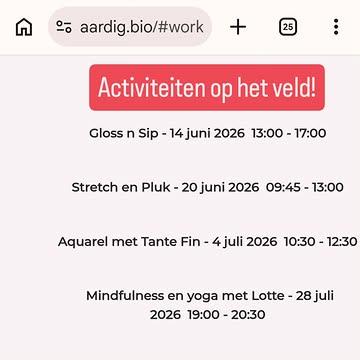 NIEUWS! Het wordt een zomer vol activiteiten op het veld 🌸🧘🌱☀️
Neem gauw een kijkje op onze website om te ontdekken wat je deze zomer allemaal op het veld kan beleven! (Tabblad 'workshops')
Yoga, kruiden plukken, aquarel schilderen, kruidenbrouwsels maken, .... Er zijn ook 2 hele leuke kinderworkshops 😀
Ik schrijf me alvast in! Tot gauw!