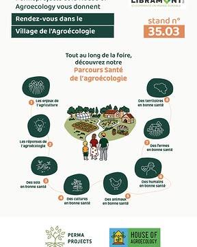 🌱 Du 24 au 27 juillet, découvrez la Foire de Libramont autrement !

Cette année, Permaprojects vous donne rendez-vous au Village de l'Agroécologie pour une immersion au cœur des solutions qui façonnent l'agriculture de demain.

Sur notre stand (35.03), vivez une expérience à la fois pédagogique, sensorielle et interactive :

🥕 Découvrez notre Parcours Santé de l'Agroécologie, un itinéraire pédagogique qui met en lumière les liens étroits entre la santé des sols, des cultures, des animaux, des femmes et des hommes, des fermes et des territoires.
🥤 Participez à une dégustation à l'aveugle de jus issus de différents modes de production et échangeons ensemble sur la qualité de notre alimentation.
🌱 Visitez notre serre pédagogique et notre parcelle de maraîchage bio-intensif, observez des cultures innovantes et découvrez le rôle des couverts végétaux dans la régénération des sols.

Le Village de l'Agroécologie, c'est aussi l'occasion de partir à la rencontre des membres de notre partenaire, la House of Agroecology, qui vous proposeront de nombreuses animations :

🔬 Greenotec : fosse pédologique, rhizotrons, simulateur de pluie et observation de la vie du sol.
🌾 Obs'Herbe : découverte du pâturage tournant.
♻️ Humus Boerderij : analyse gratuite de votre compost.
🥗 House of Agroecology : Fresque de l'alimentation et atelier « Sols vivants ».
🌿 La Biofabrique & Natural Grown : biostimulants naturels et démonstration du NutriScope.

📍 Village de l'Agroécologie – Stand 35.03
📅 Du 24 au 27 juillet – Foire de Libramont

Que vous soyez agriculteur·rice, professionnel·le, étudiant·e ou simplement curieux·se, venez échanger avec notre équipe et découvrir des solutions concrètes pour une agriculture plus résiliente.

Au plaisir de vous accueillir à Libramont !
