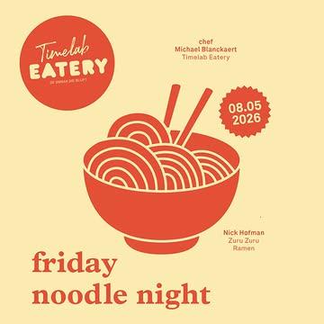 #linkinbio  Zou Timelab de nieuwe favoriete plek voor jouw team kunnen zijn?

Ontdek het op vrijdag 8 mei tijdens Friday Noodle Night: een avond waarop je kan komen proeven en kijken wat er allemaal mogelijk is. 

Je maakt kennis met de plek en leert de keuken van chef Michael Blanckaert kennen, die voor deze gelegenheid opnieuw een collab aangaat met Nick Hofman van Zuru Zuru Ramen. Ze serveren vers gemaakte sapporo wavy noedels in Khao Soi, een Noord-Thaise curry noodle soup met ingrediënten van lokale boeren.

Sommige dingen moet je gewoon ervaren, daarom kan je optioneel deelnemen aan een korte rondleiding doorheen het gebouw. Zo ontdek je hoe je met jouw groep of team kan terugkomen voor een team event, workshop of gewoon lekker eten.