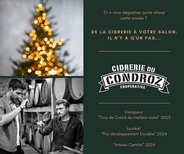 Chers amis, 
C'est moment de préparer vos fêtes de fin d'année et on a du nouveau pour vous 😏
Faites découvrir à vos convives et votre famille une bulle de votre région, savoureuse et naturelle!
Avec comme surprise cette année, la possibilité de commander notre toute nouvelle cuvée : La Moutonnière. Un cidre "frisant", rappelant un vin de dessert et réalisé en vendange tardive avec cette pomme que nous aimons tant : La Gueule de Mouton. 

Foncez sur notre site web, on vous livre chez vous ✨

https://www.cidrerieducondroz.be/