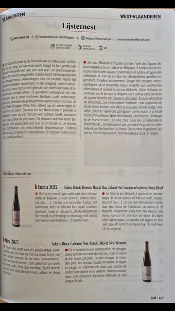 We zijn weer blij en trots om in de nieuwe gids te staan. Geen eenvoudige taak om door een klassiek proefpanel te geraken met 0,00 mg/totale sulfieten. Fatima en Mira laten zien dat het kan ook al zijn ze niet in de gewoonlijke cliché's te vatten
#https://www.wineguidebelgium.be/nl #wineguidebelgium